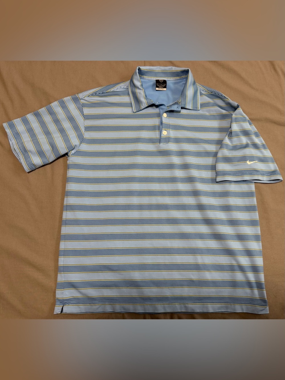 Classic Nike Golf DRI FIT UV Short Sleeve Polo Shirt Blue Striped Mens Size L